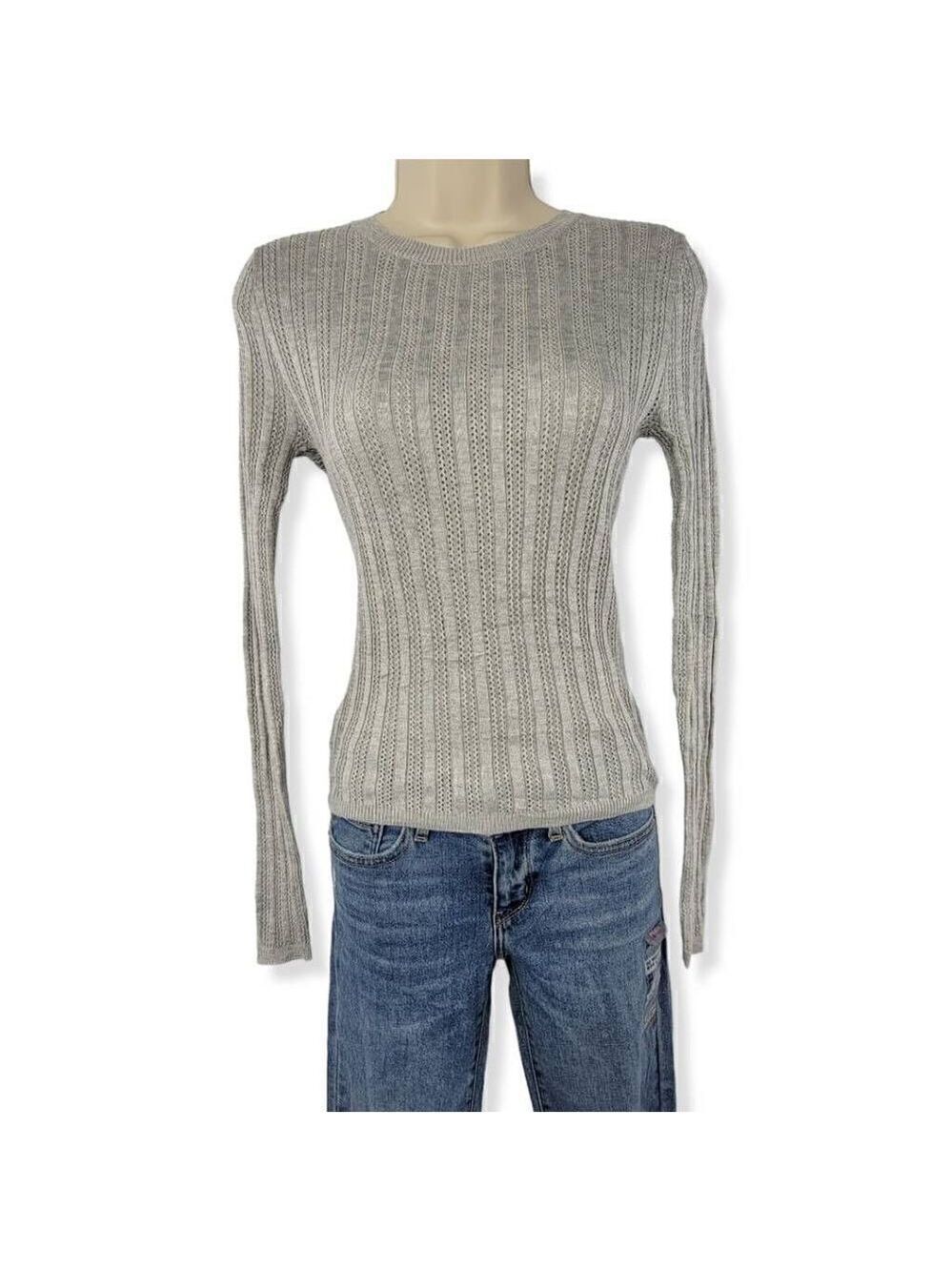 Hooked up Heather Gray Pointelle Knit Top Small Junior